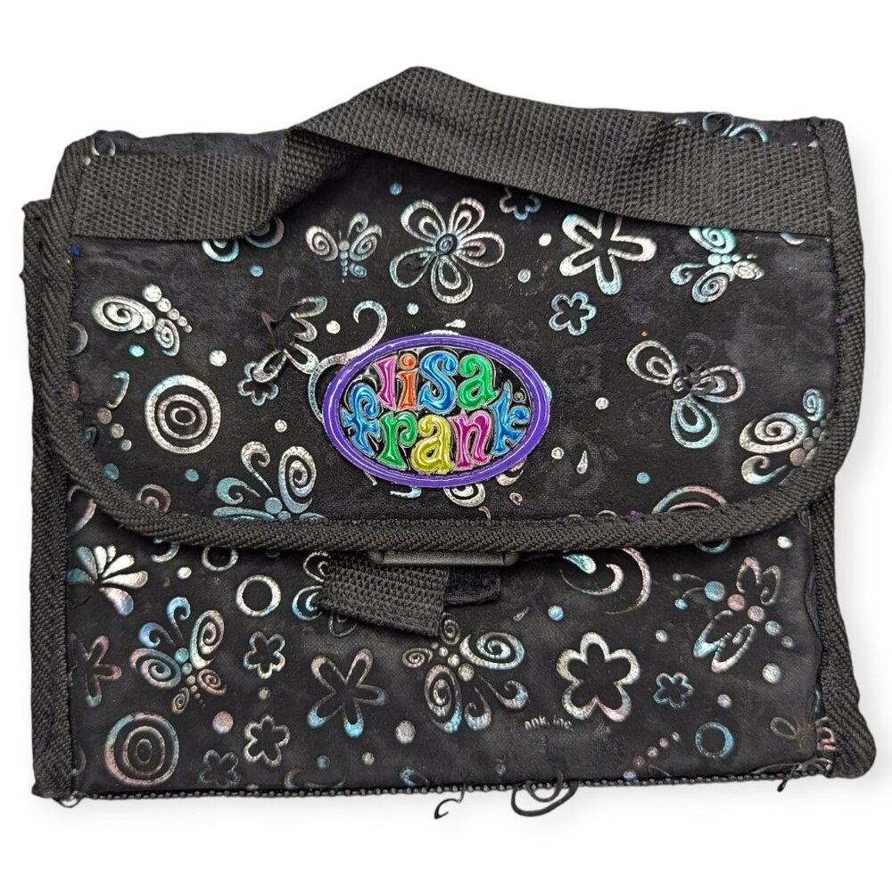 Lisa Frank Black Iridescent Floral & Butterfly Insulated Lunch Bag Y2K